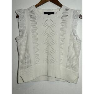Marc New York Women's Ruffle Sleeveless Sweater Vest White Size M